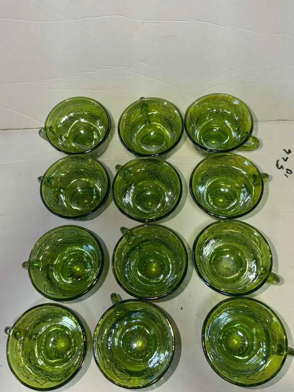 Indiana Glass Green Iridescent Grape Pattern Cups - Set of 12